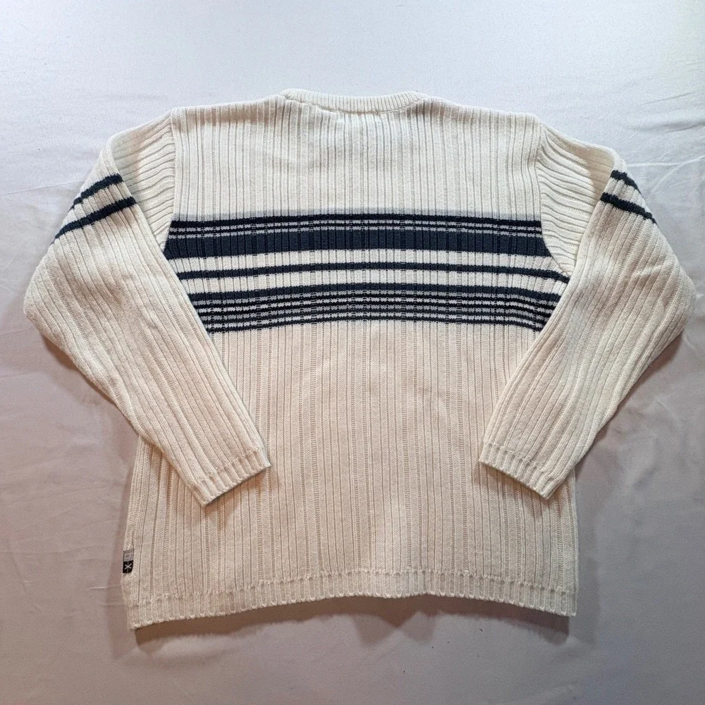 Xtremegear Striped Ribbed Knit Sweater Men Medium Cream Navy Blue Crewneck Pullo